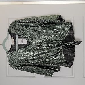 Sequined Green Party Top with Tie Front, Size Medium